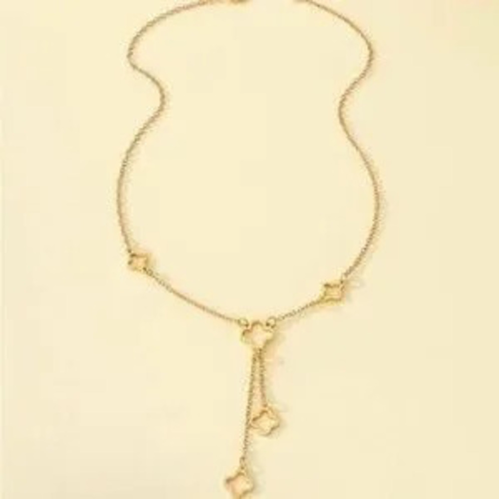 Gold Clover Charm Lariat Necklace